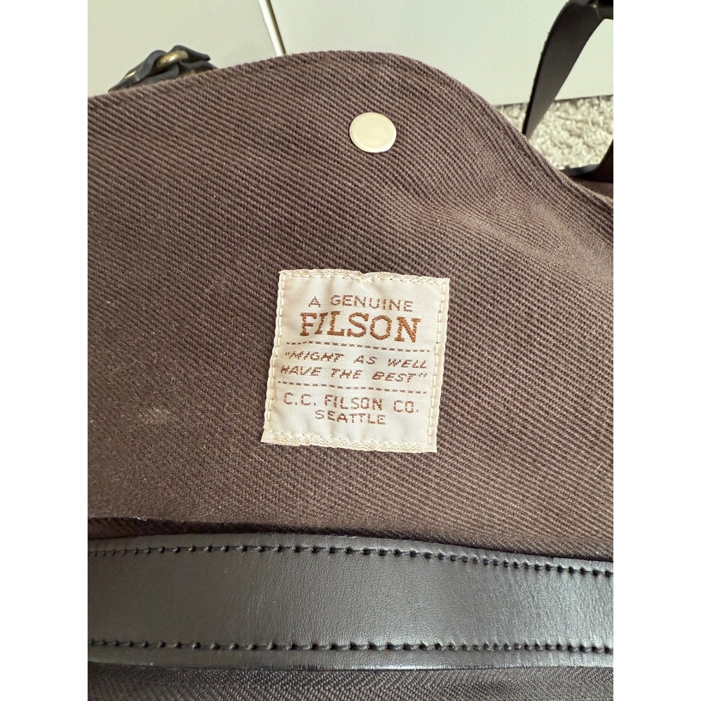 Filson Rugged Twill Duffle Bag Cinder Brown Leather Trim Travel Heavy Canvas - Picture 6 of 16